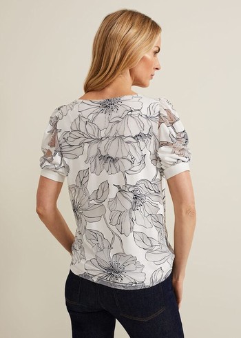 Phase Eight Kelly Floral Burnout T Shirts White USA | 3592804-KG